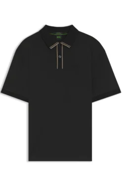 Striped-trim polo shirt in interlock cotton