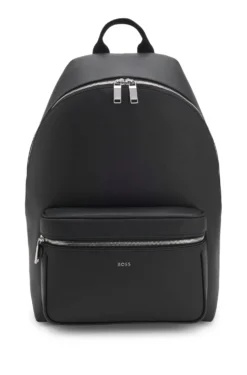 Structured backpack with polished logo lettering