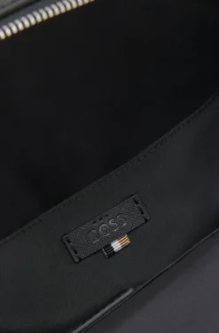 Structured backpack with polished logo lettering