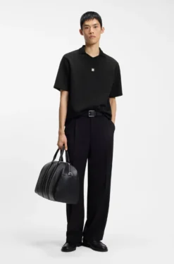 Structured cotton-blend polo shirt with Johnny collar