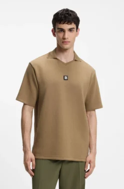 Structured cotton-blend polo shirt with Johnny collar