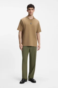 Structured cotton-blend polo shirt with Johnny collar