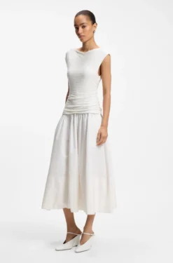 Structured-jersey dress with poplin skirt