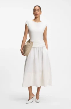 Structured-jersey dress with poplin skirt