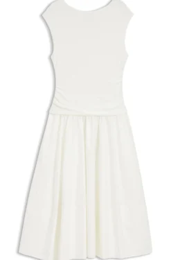 Structured-jersey dress with poplin skirt