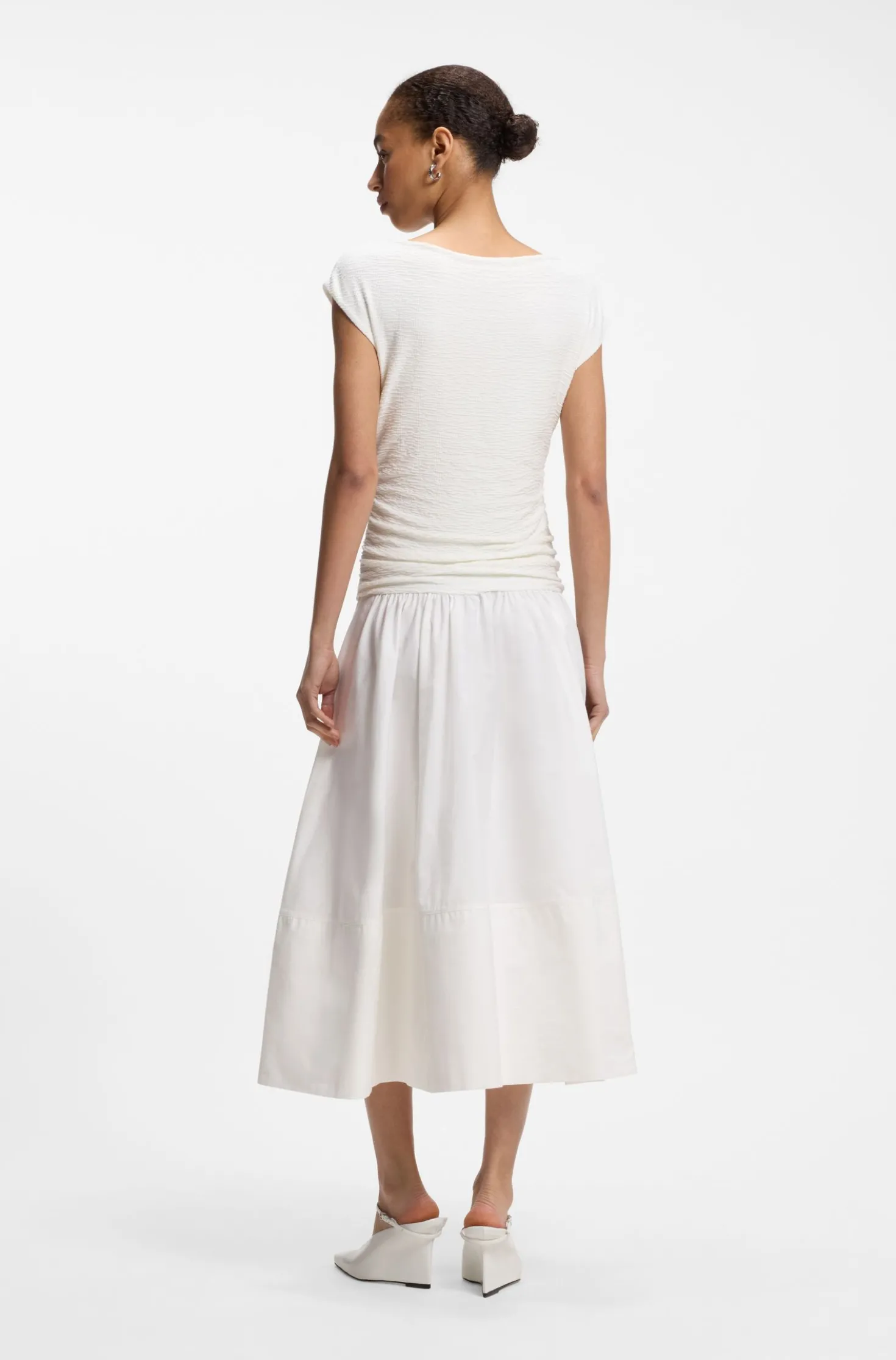 Structured-jersey dress with poplin skirt