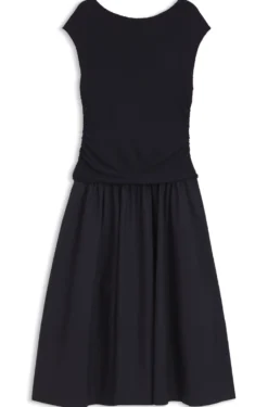 Structured-jersey dress with poplin skirt
