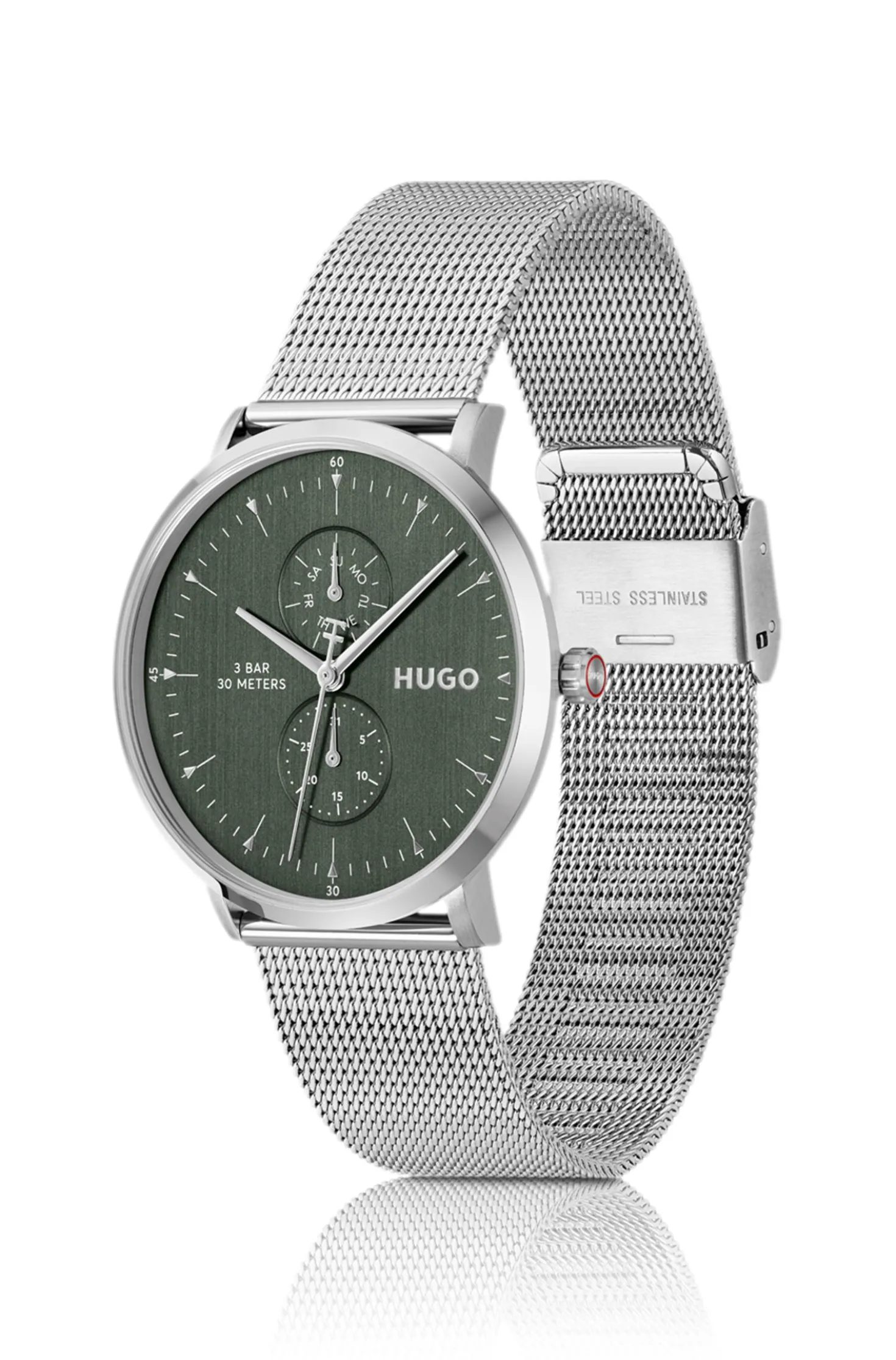 Style silver-tone watch with green dial