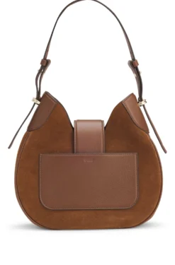 Suede hobo bag with Double B monogram