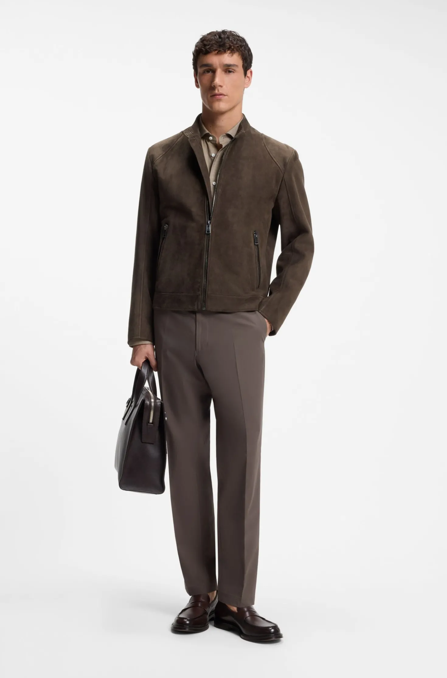 Suede jacket with zipped cuffs