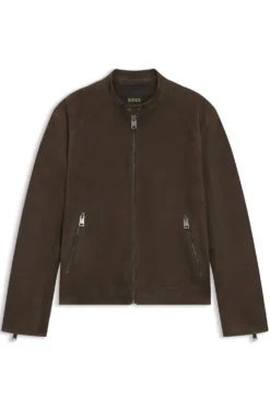 Suede jacket with zipped cuffs