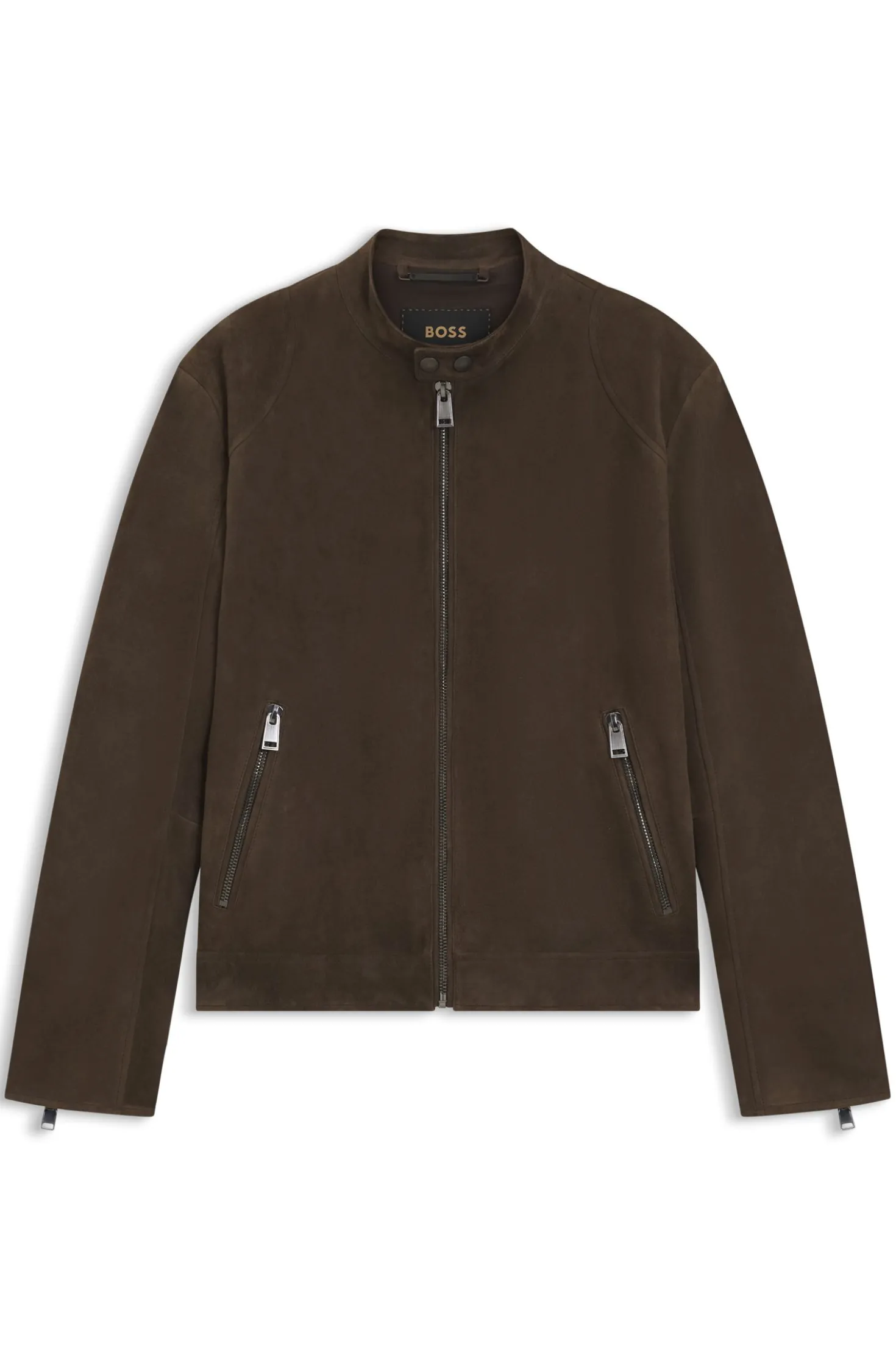 Suede jacket with zipped cuffs