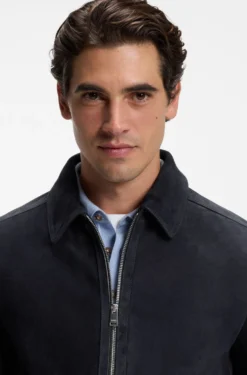 Suede leather jacket with zip closure
