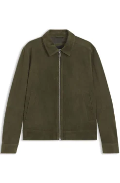Suede leather jacket with zip closure