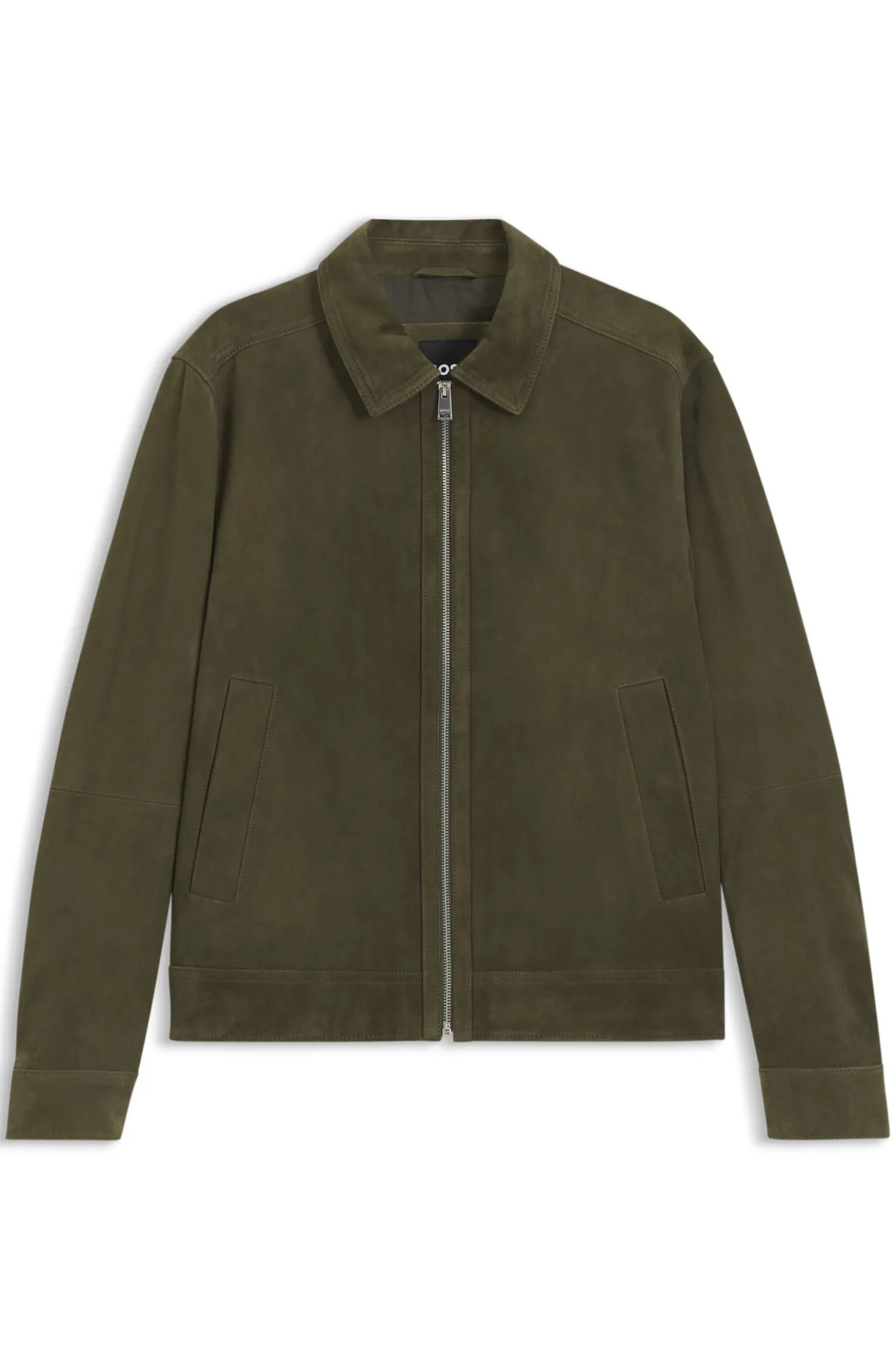Suede leather jacket with zip closure