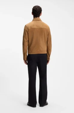 Suede leather jacket with zip closure