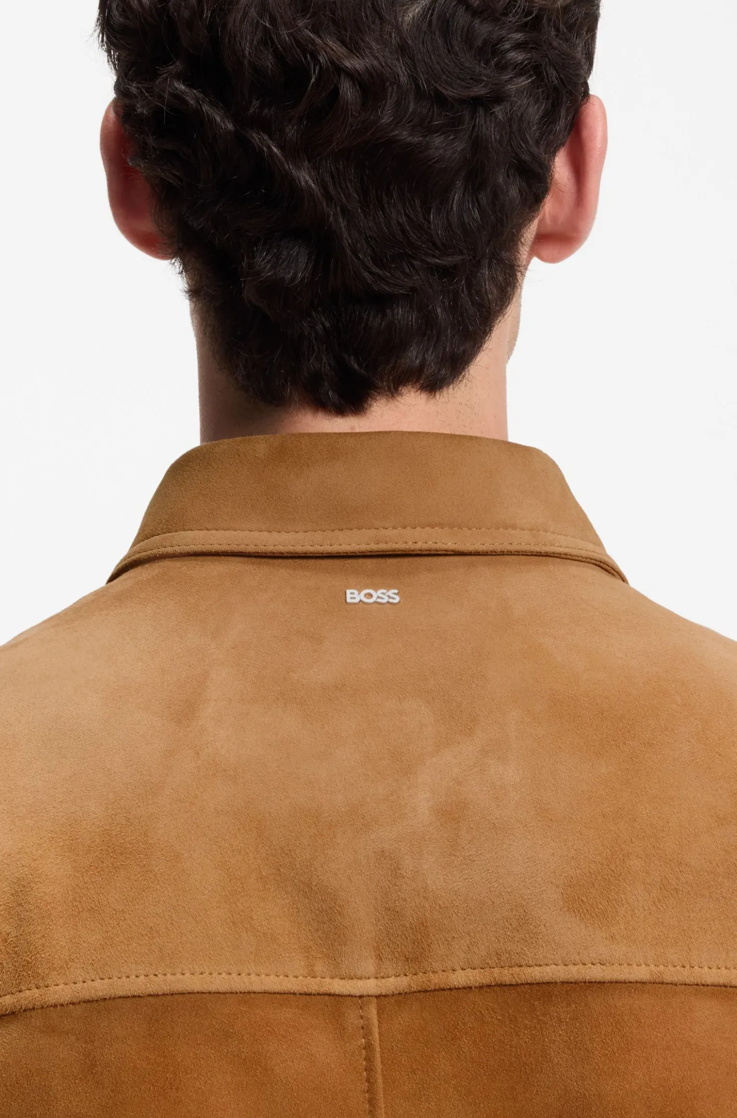 Suede leather jacket with zip closure