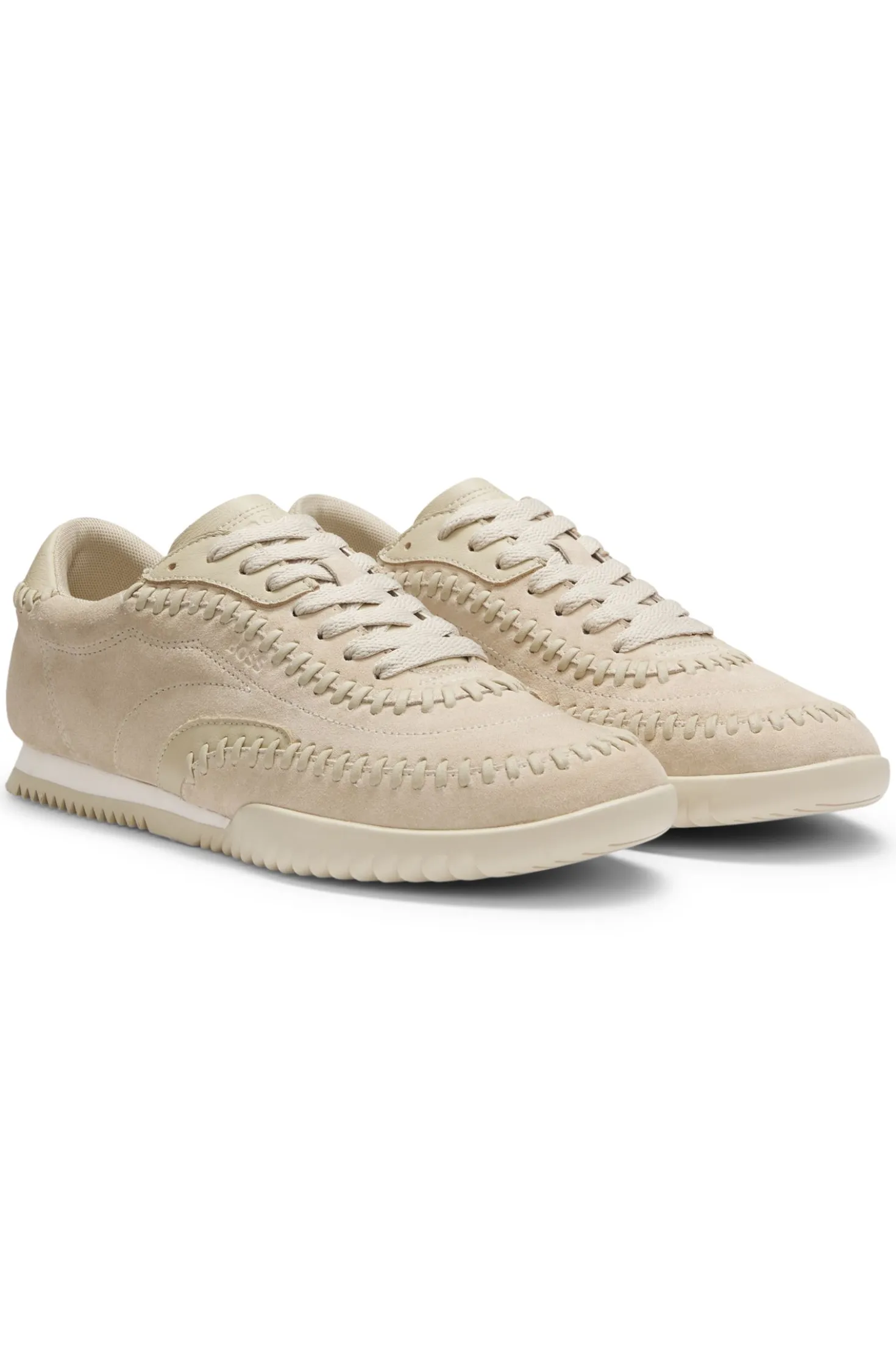 Suede-leather trainers with whipstitching