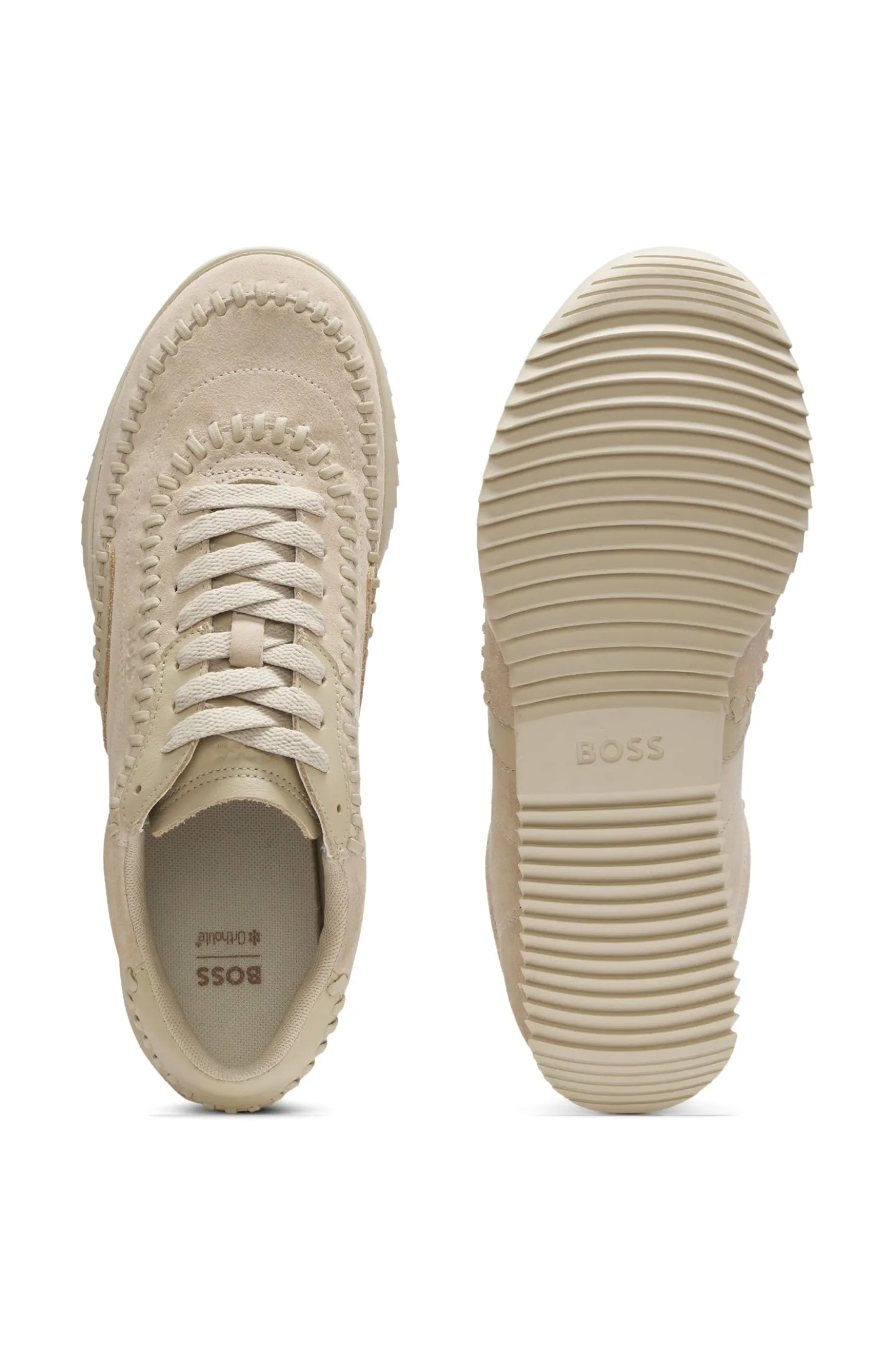 Suede-leather trainers with whipstitching