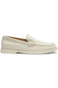 Suede loafers with embossed logo