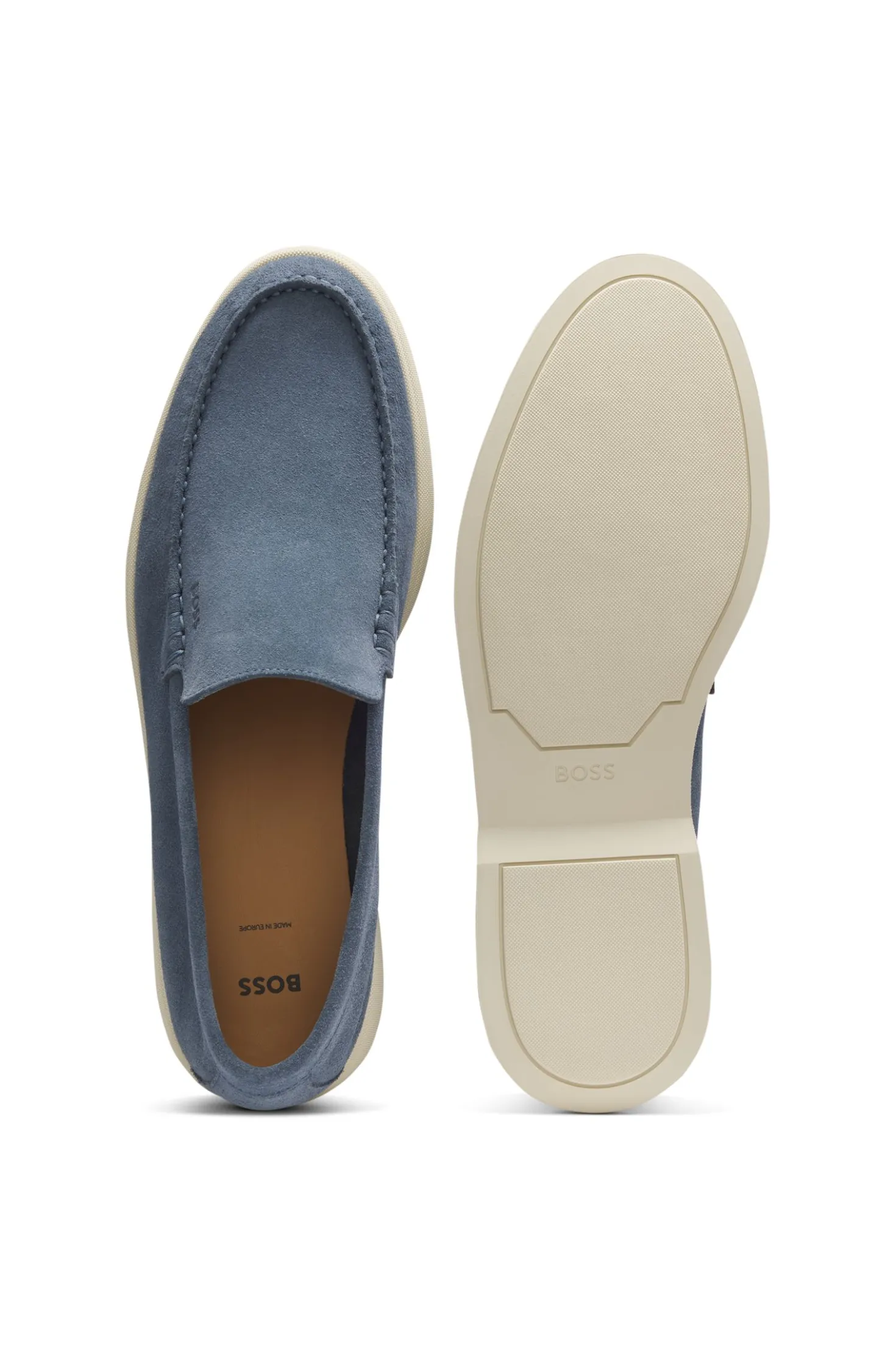 Suede loafers with embossed logo