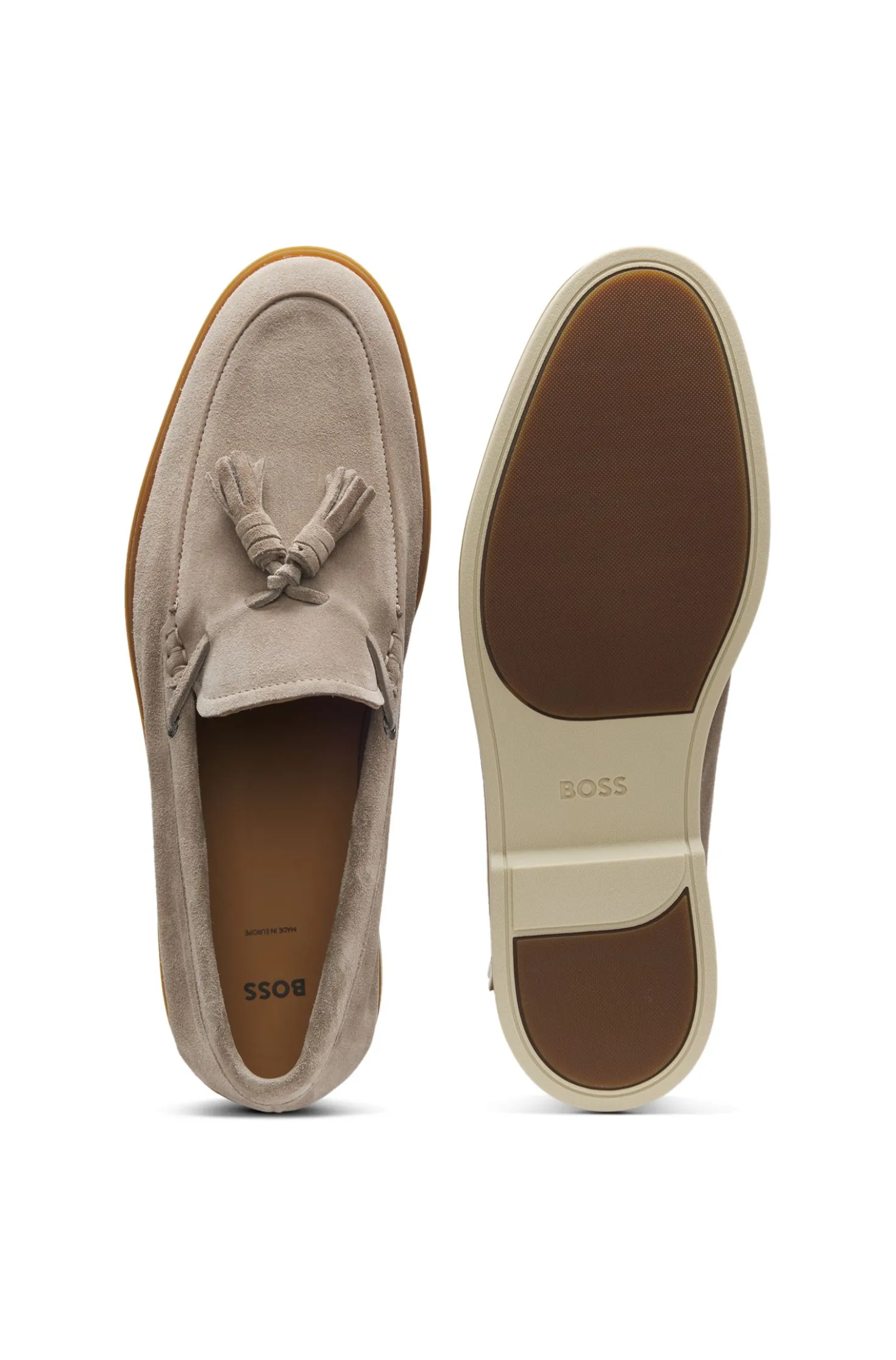 Suede loafers with tassel trim