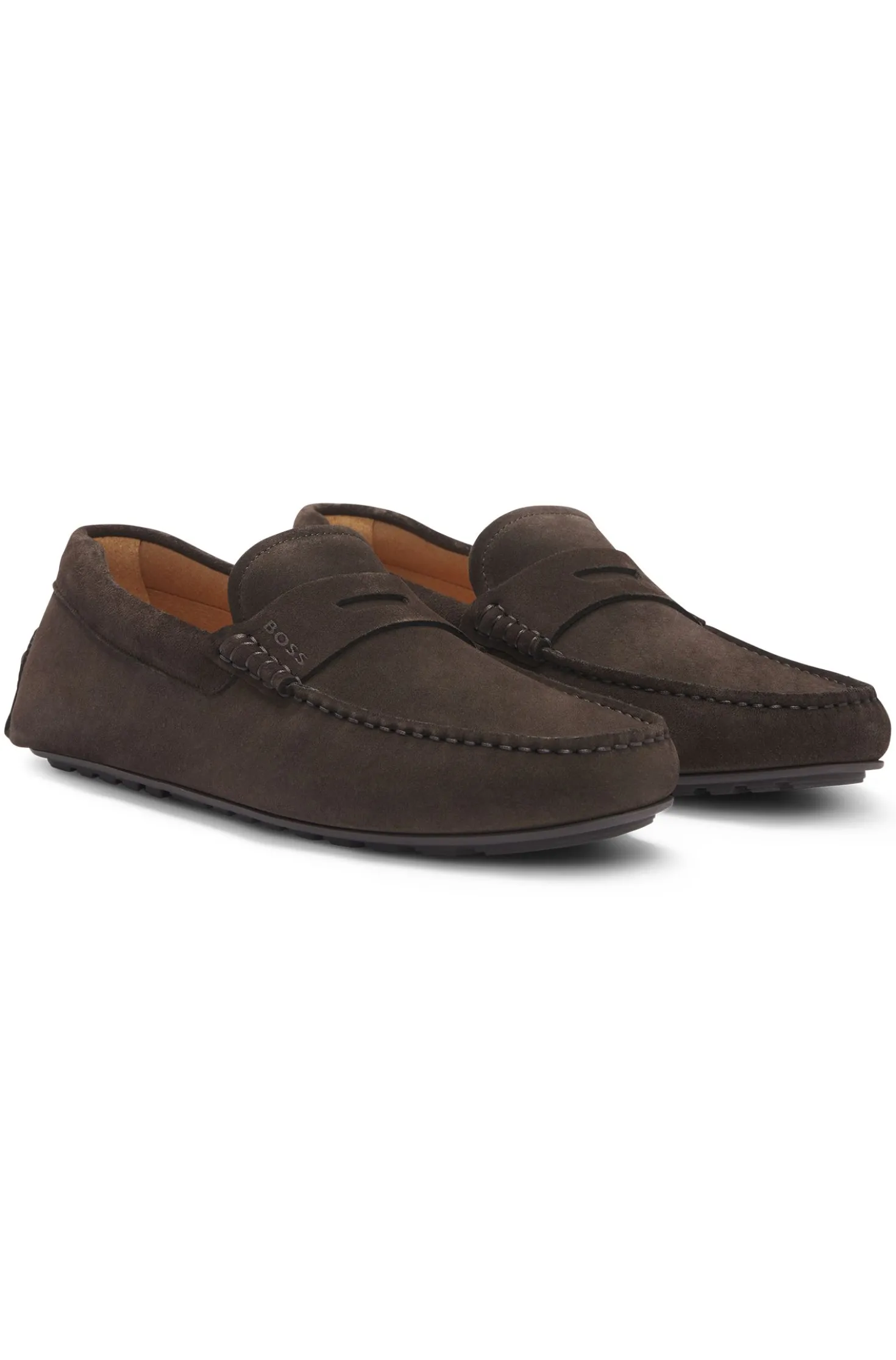 Suede moccasins with penny trim