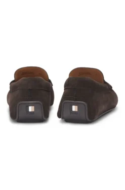 Suede moccasins with penny trim