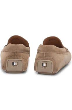 Suede moccasins with penny trim