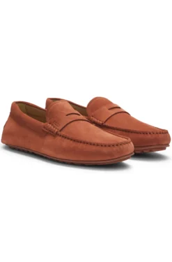 Suede moccasins with penny trim