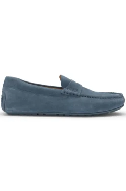 Suede moccasins with penny trim