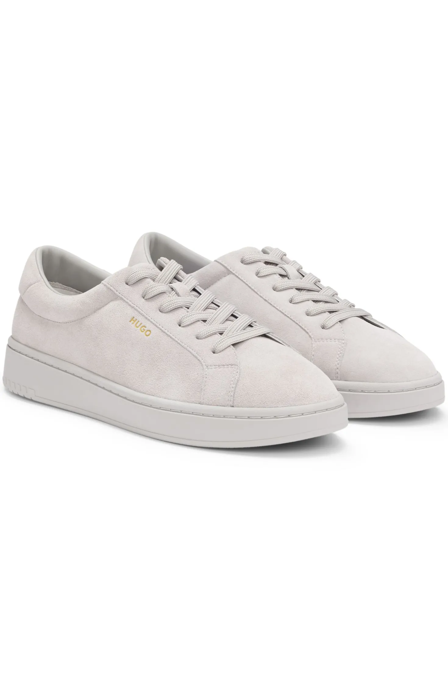Suede trainers with gold-tone foil logo