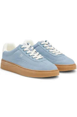 Suede trainers with stacked logos