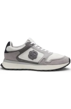 Suede-trim trainers with Double B monogram
