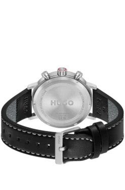 #Takeoff black-dial watch with stitched leather strap