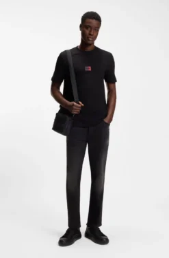 Tapered-fit jeans in black stretch denim
