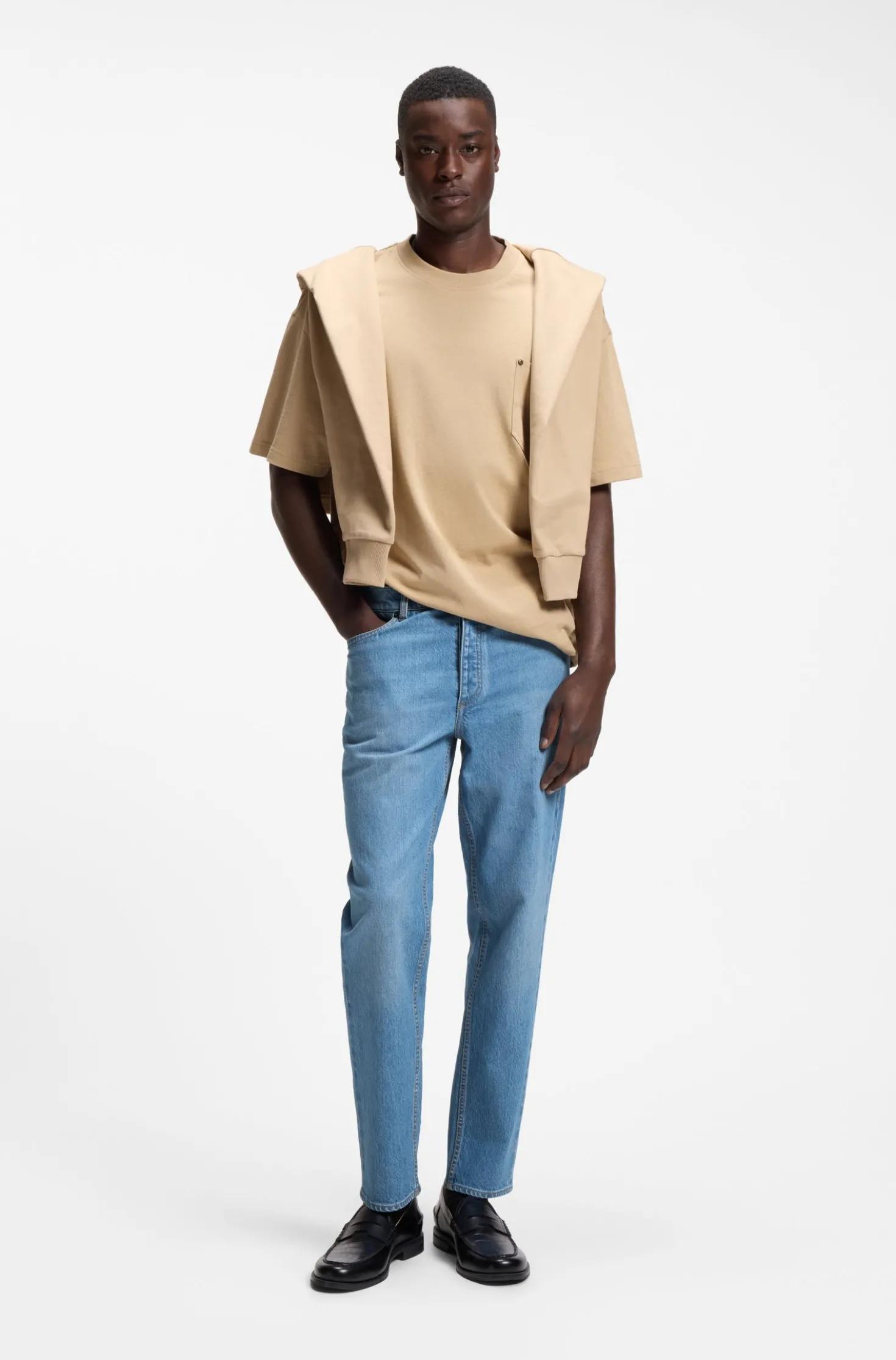 Tapered-fit jeans in bright-blue stretch denim
