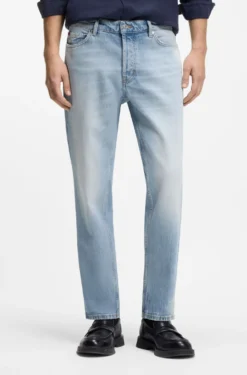Tapered-fit jeans in bright-blue stretch denim