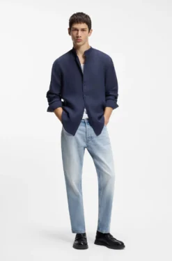 Tapered-fit jeans in bright-blue stretch denim
