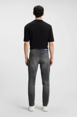 Tapered-fit jeans in dark-grey stretch denim