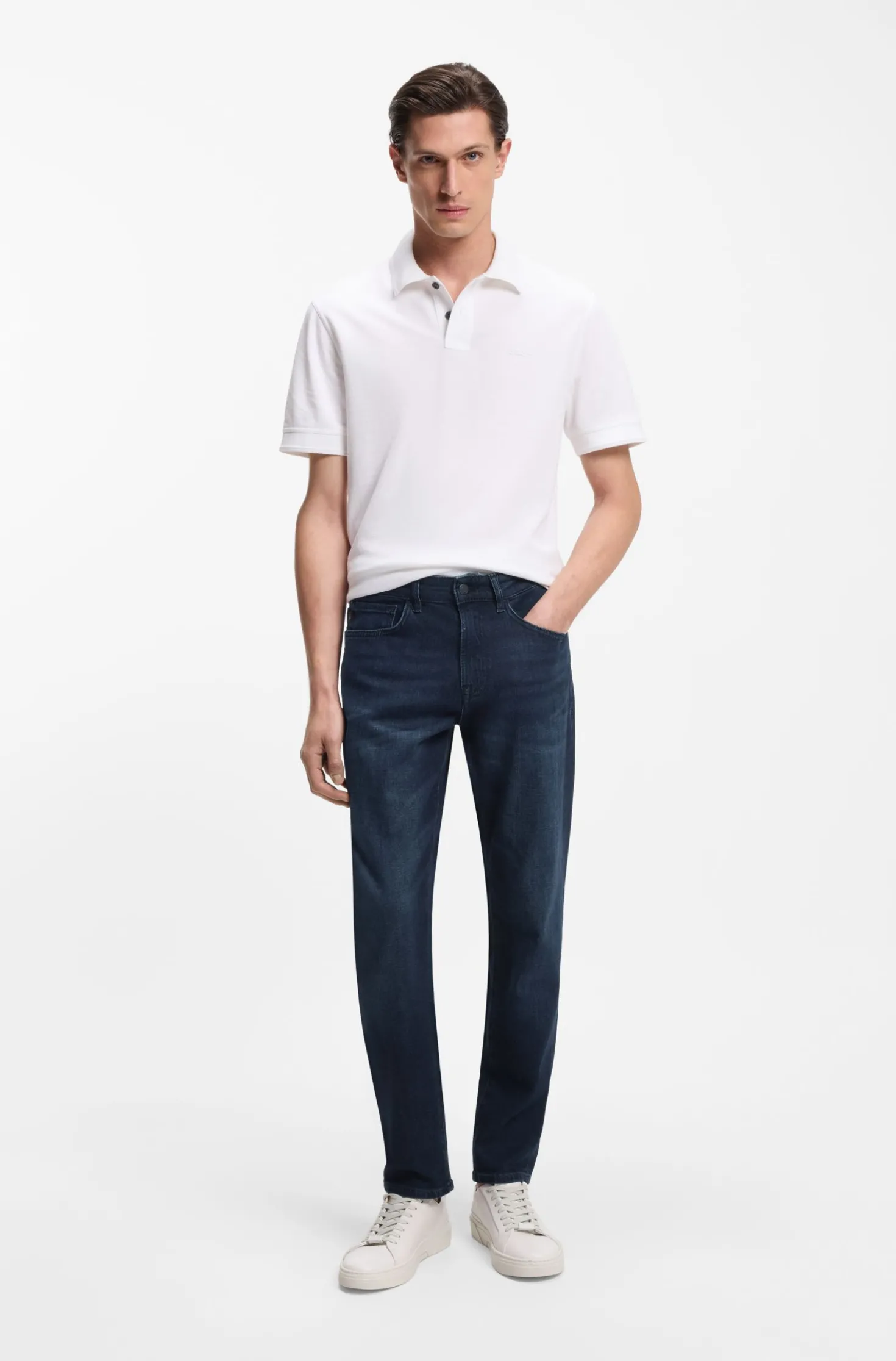 Tapered-fit jeans in pure-blue stretch denim