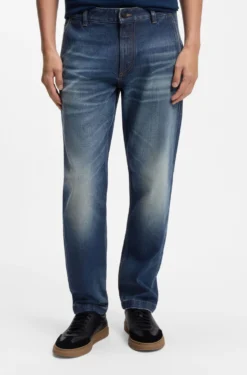 Tapered-fit jeans in used-effect comfort-stretch denim