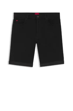 Tapered-fit shorts in black stretch denim