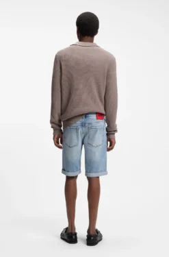 Tapered-fit shorts in bright-blue stretch denim