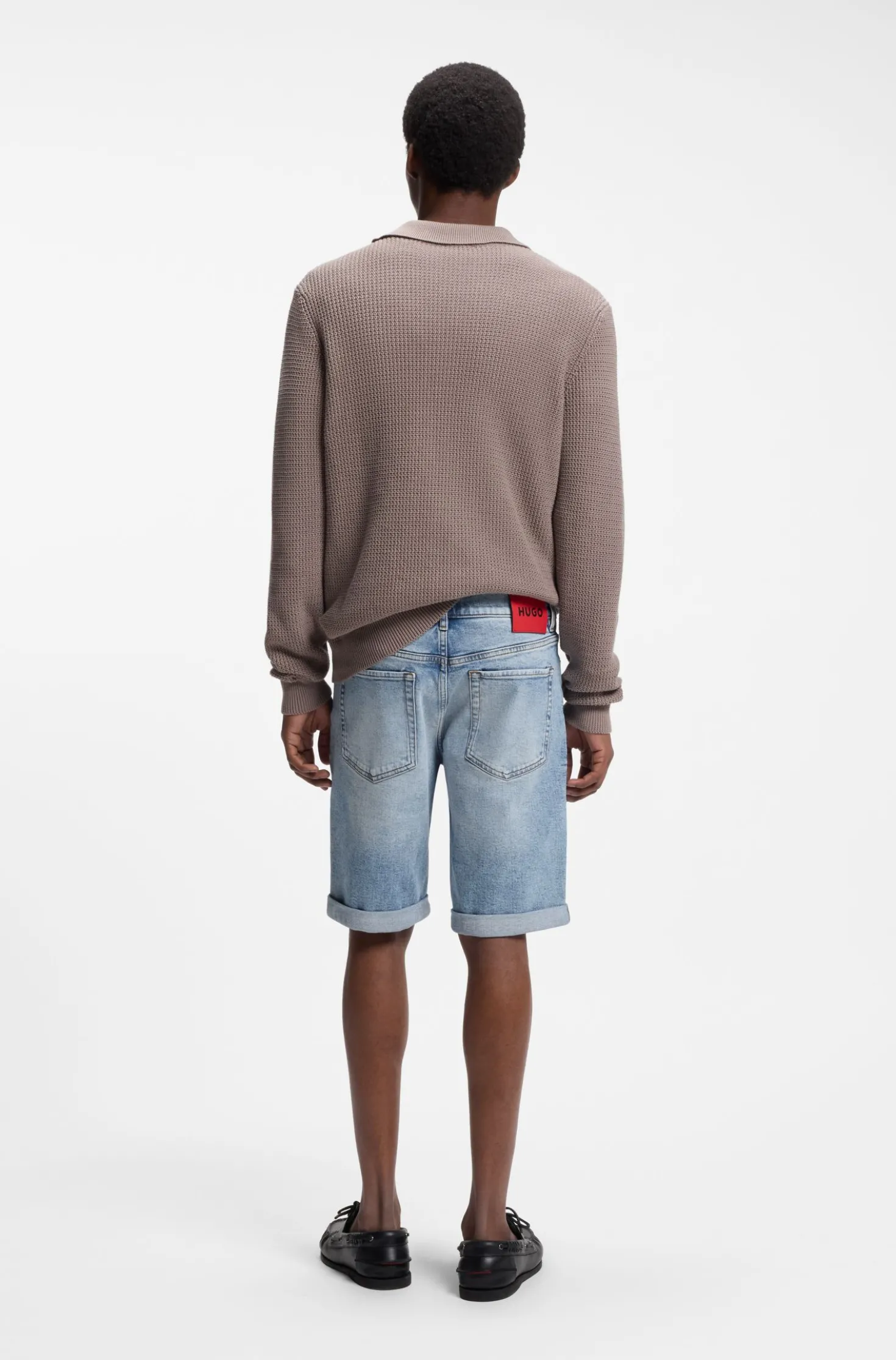 Tapered-fit shorts in bright-blue stretch denim