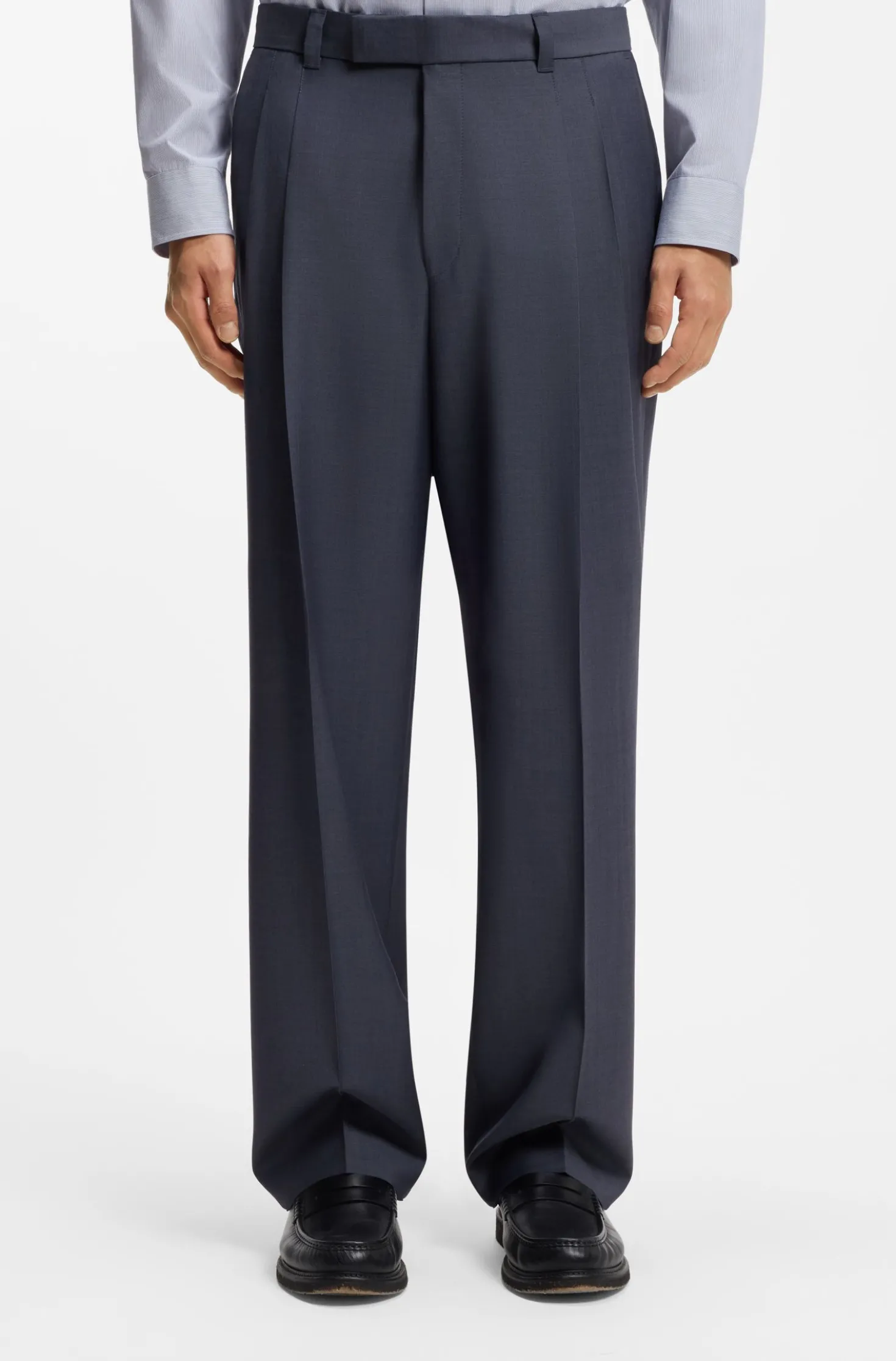 Tapered-fit trousers in micro-patterned virgin wool