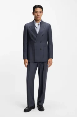 Tapered-fit trousers in micro-patterned virgin wool