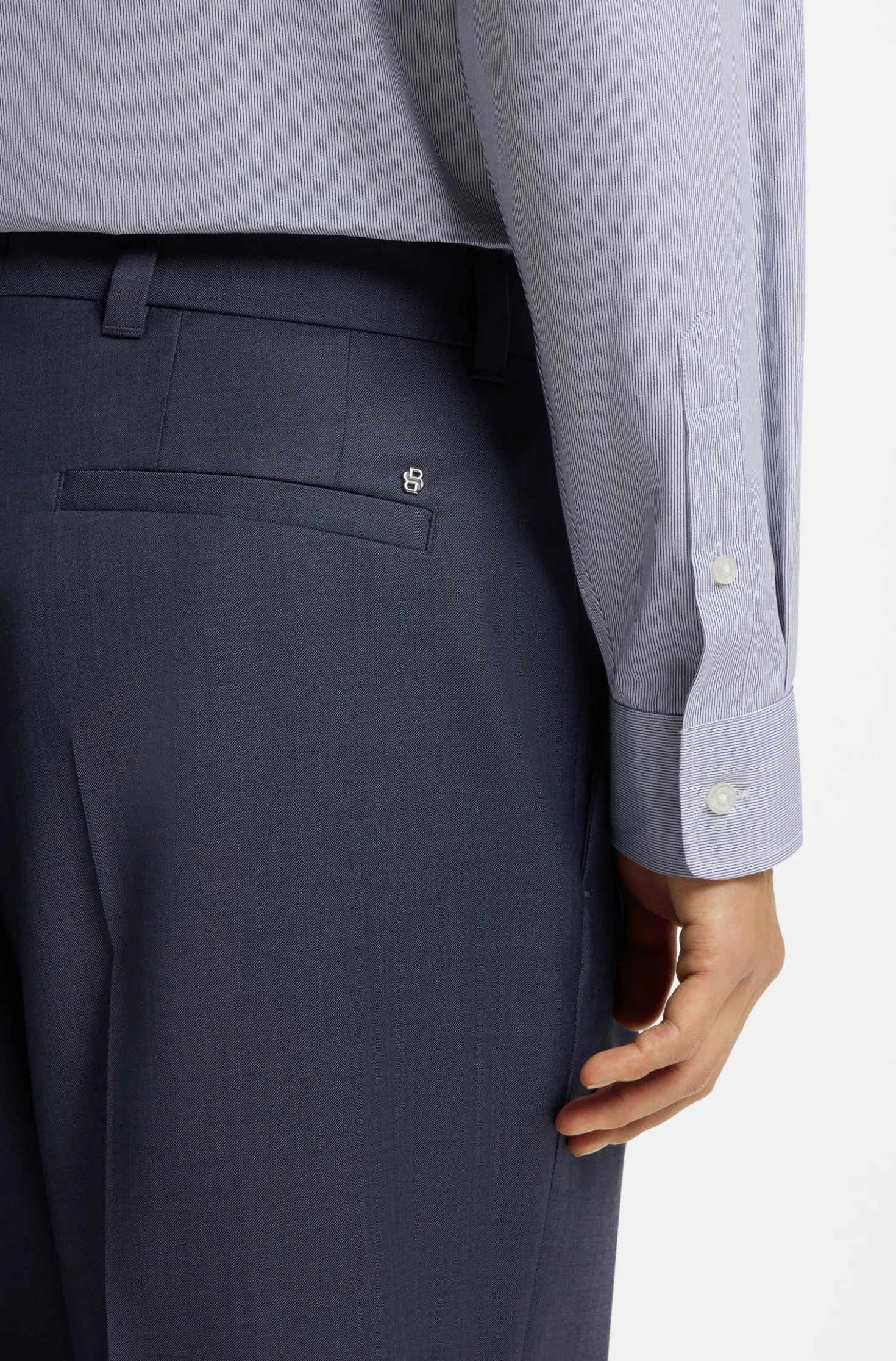 Tapered-fit trousers in micro-patterned virgin wool