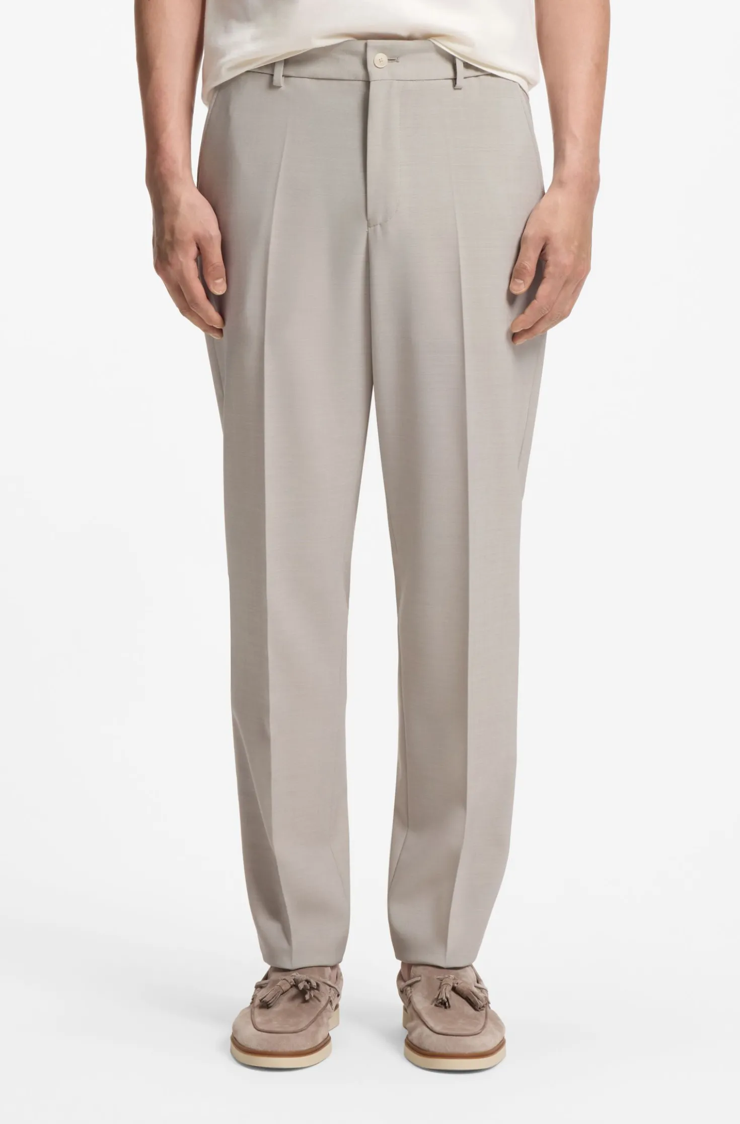 Tapered-fit trousers in micro-patterned virgin wool