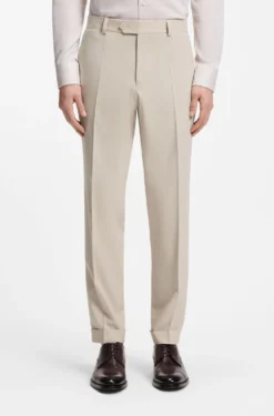 Tapered-fit trousers in wool-blend seersucker fabric
